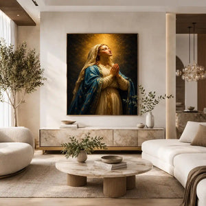   praying madonna blue gold canvas art