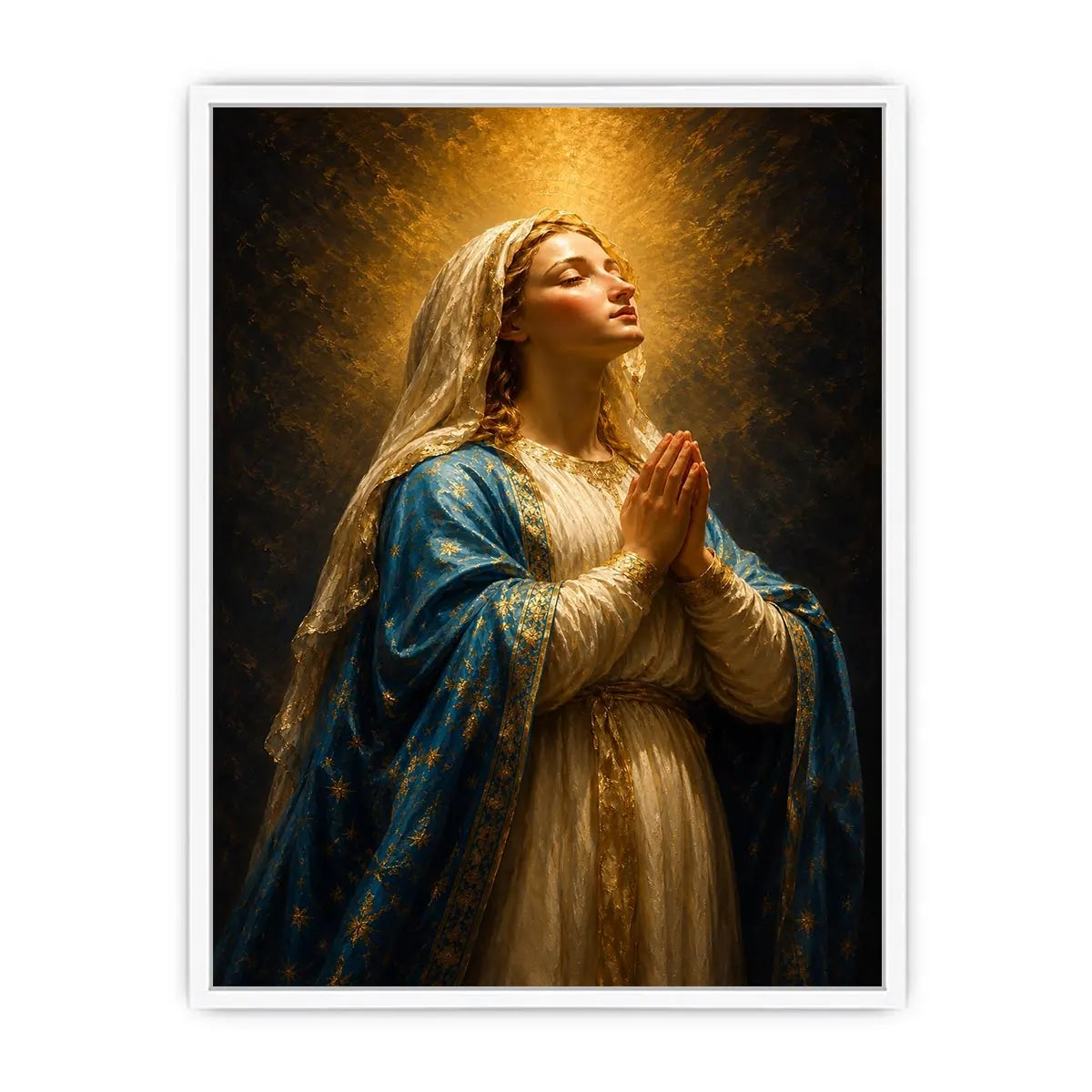   praying madonna blue gold canvas art