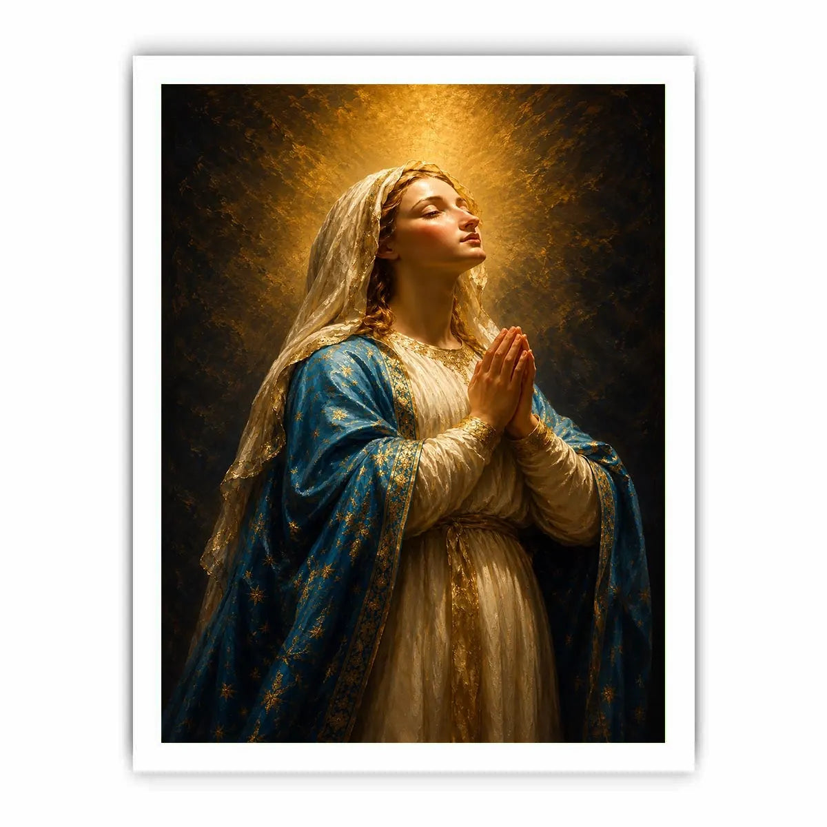   praying madonna blue gold canvas art