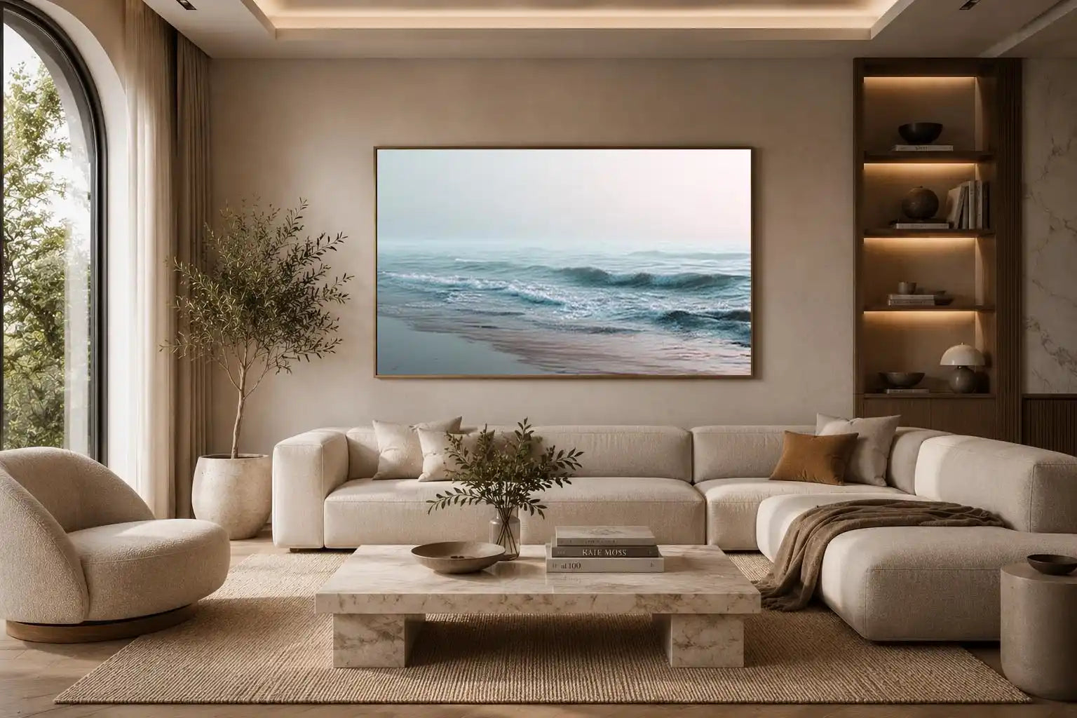 minimal ocean wave canvas bedroom decor