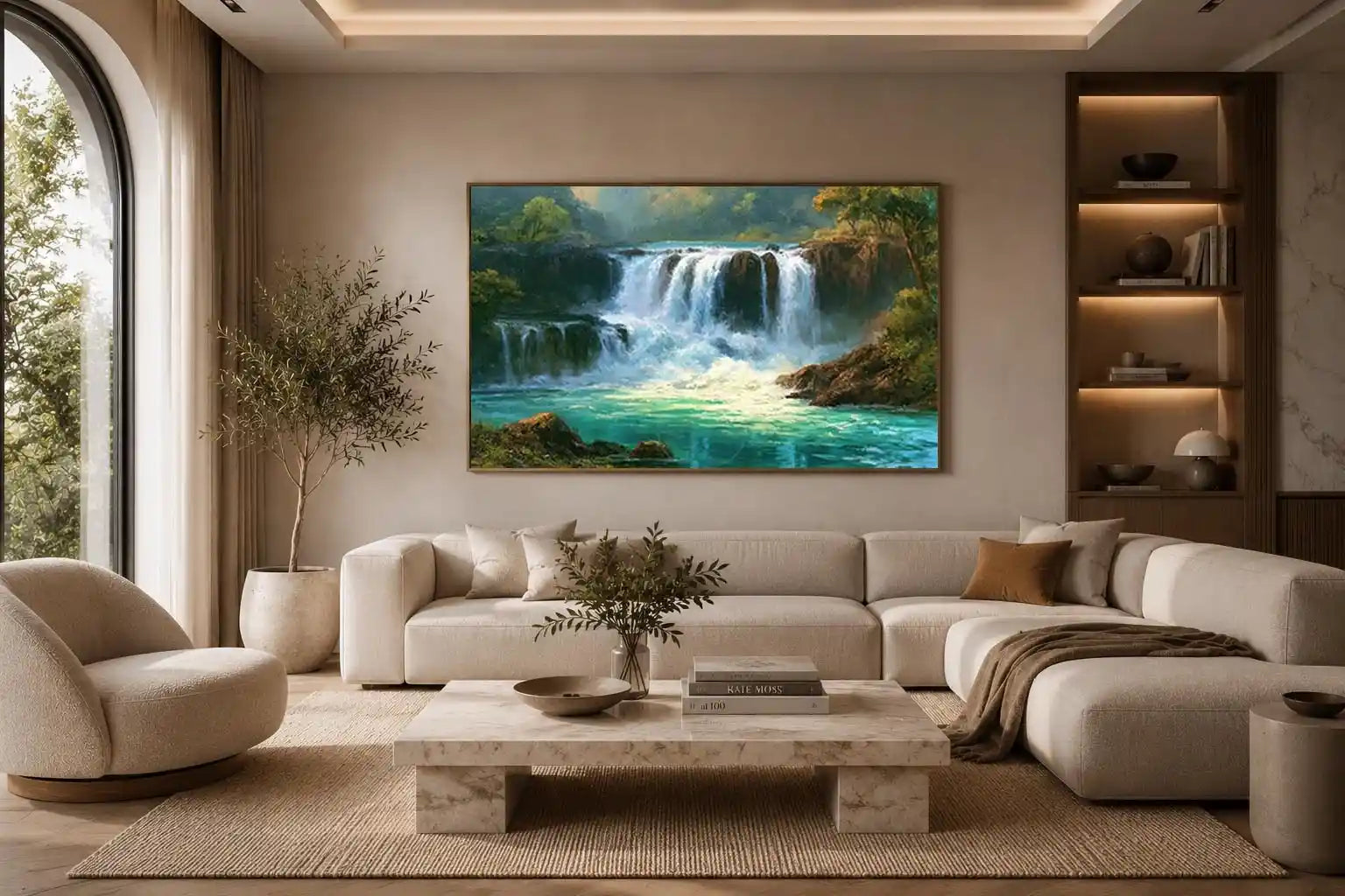 waterfall landscape turquoise water canvas living room