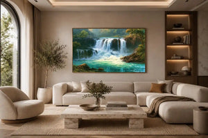 waterfall landscape turquoise water canvas living room