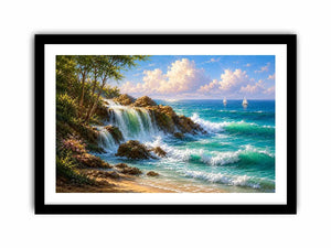   coastal waterfall beach house canvas art