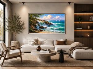   coastal waterfall beach house canvas art