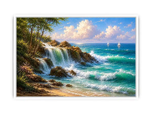   coastal waterfall beach house canvas art