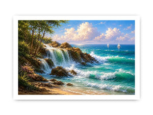   coastal waterfall beach house canvas art