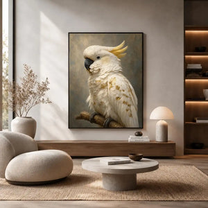   white cockatoo gold accent canvas art