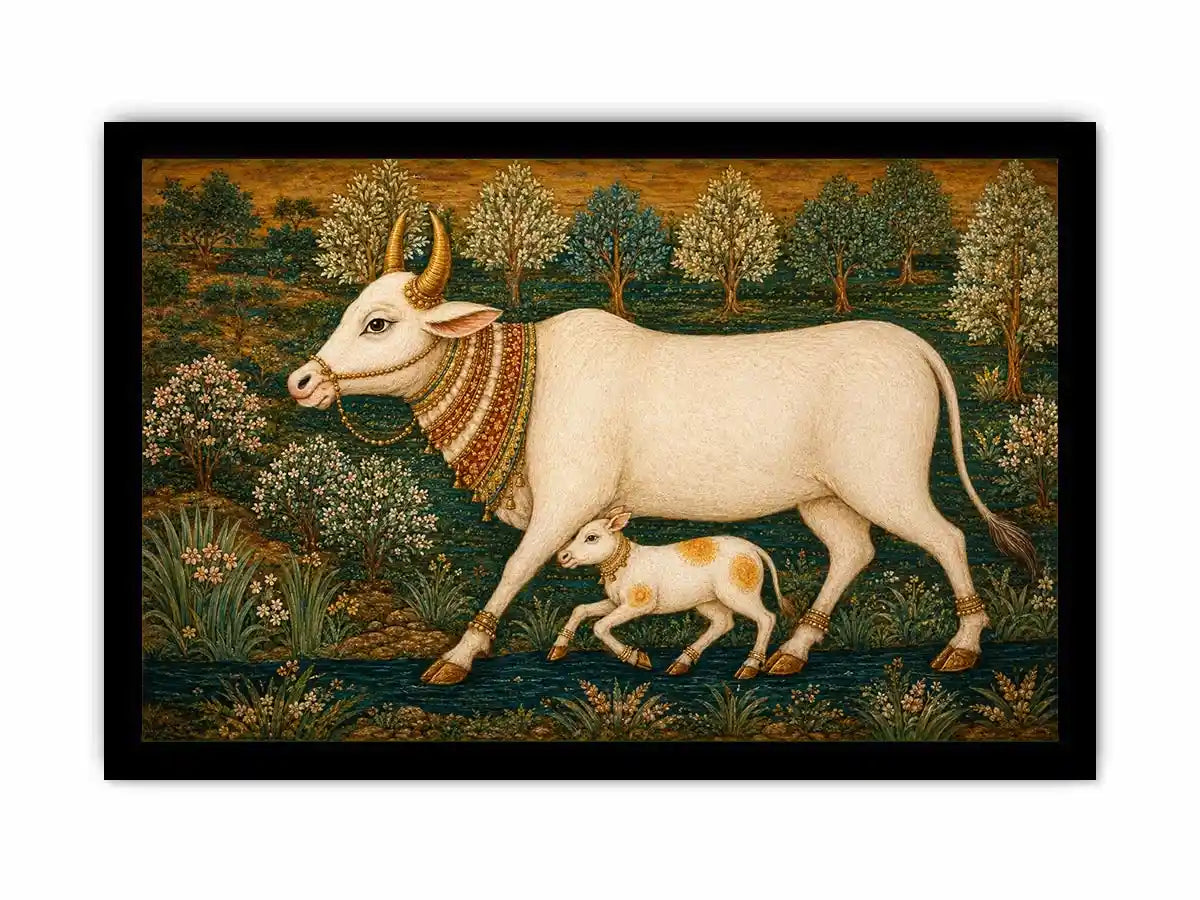   traditional cow calf canvas print