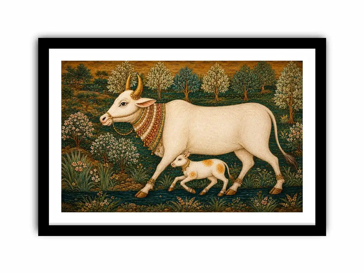   traditional cow calf canvas print