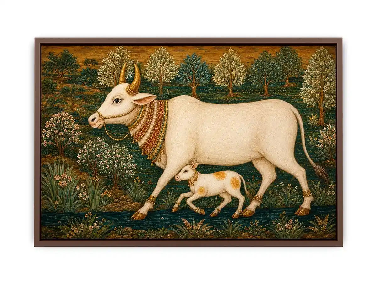   traditional cow calf canvas print