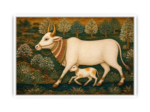  traditional cow calf canvas print