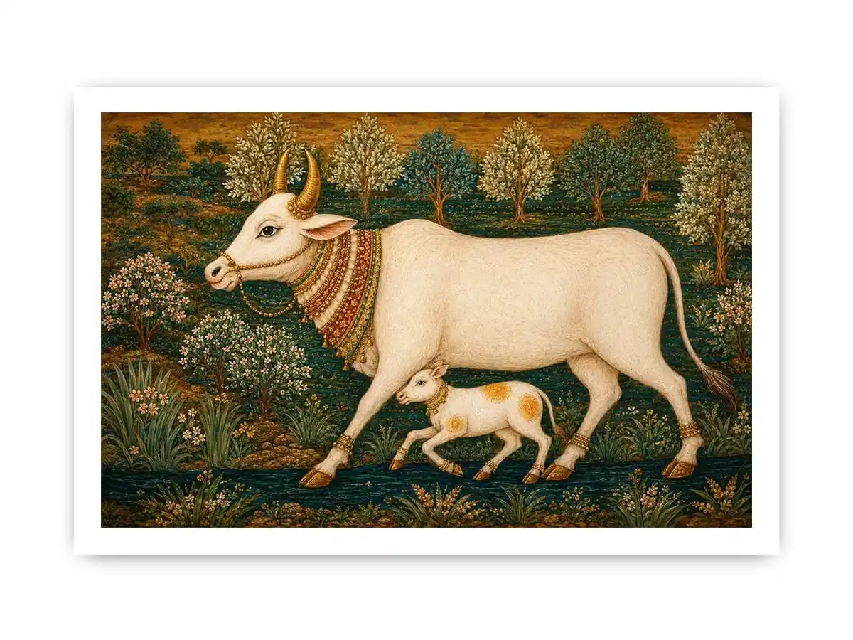   traditional cow calf canvas print