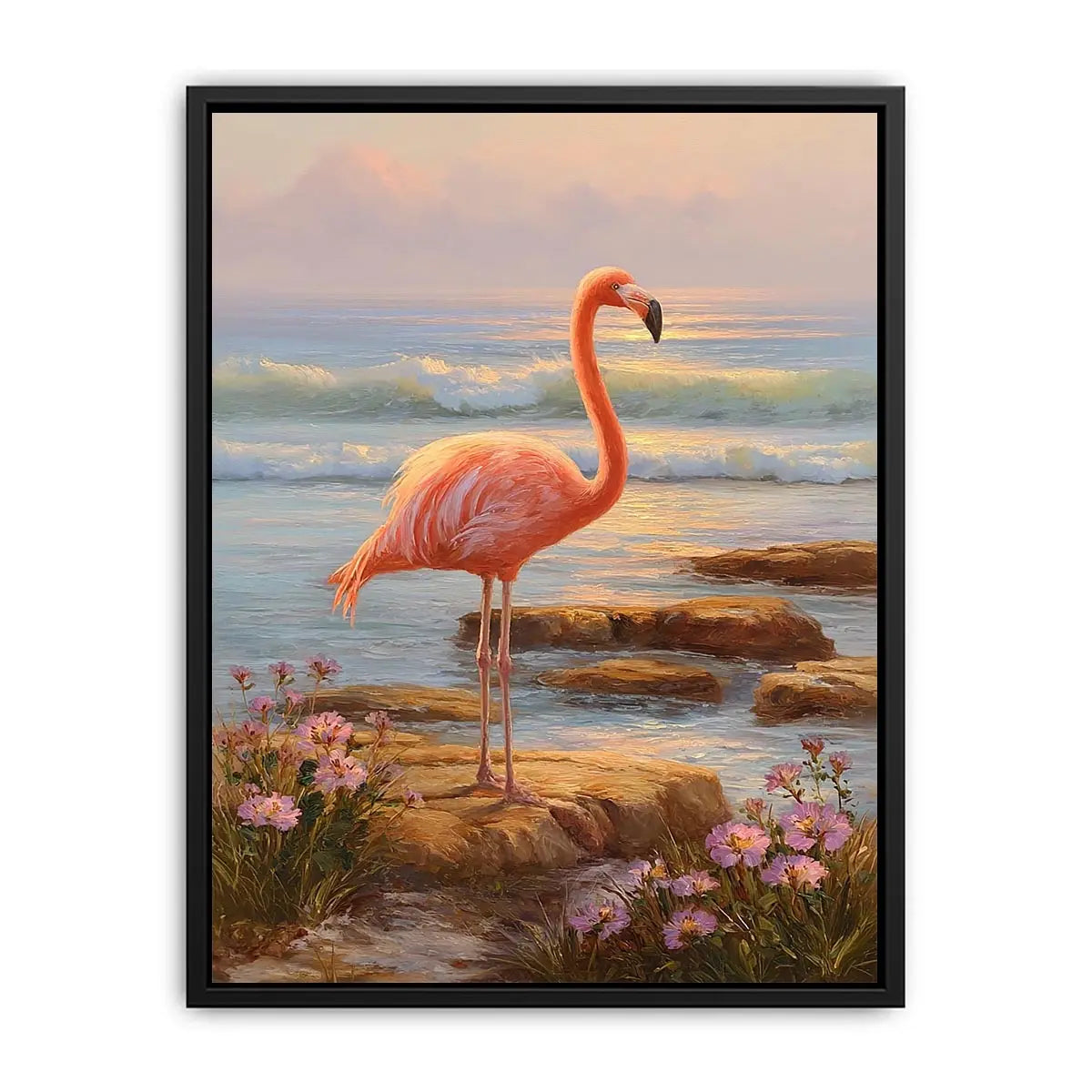 coastal flamingo ocean canvas
