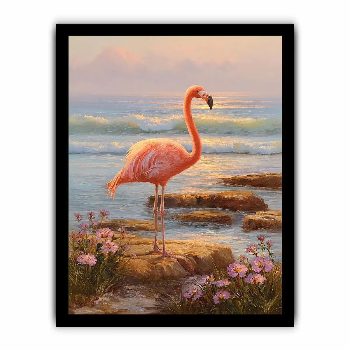 coastal flamingo ocean canvas