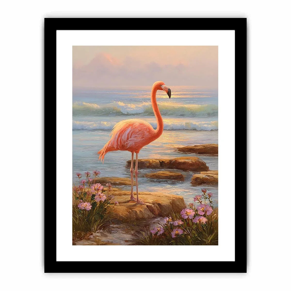 coastal flamingo ocean canvas