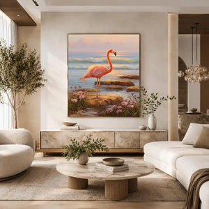 coastal flamingo ocean canvas