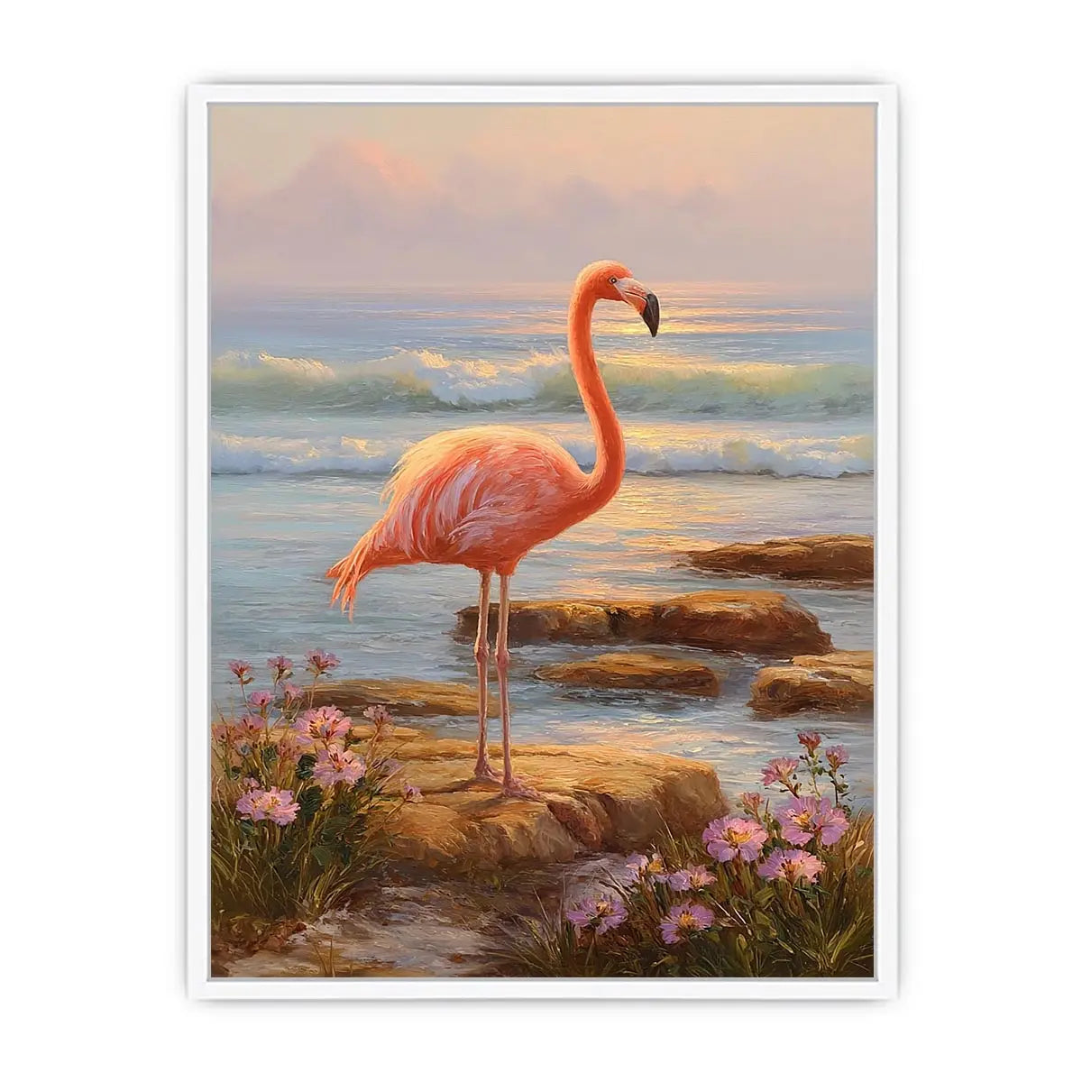 coastal flamingo ocean canvas