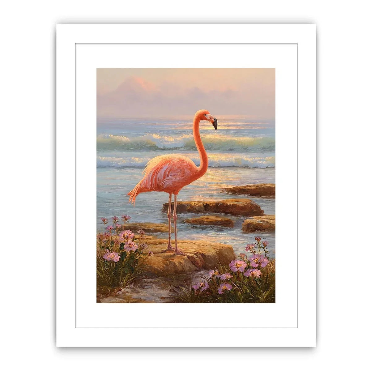 coastal flamingo ocean canvas