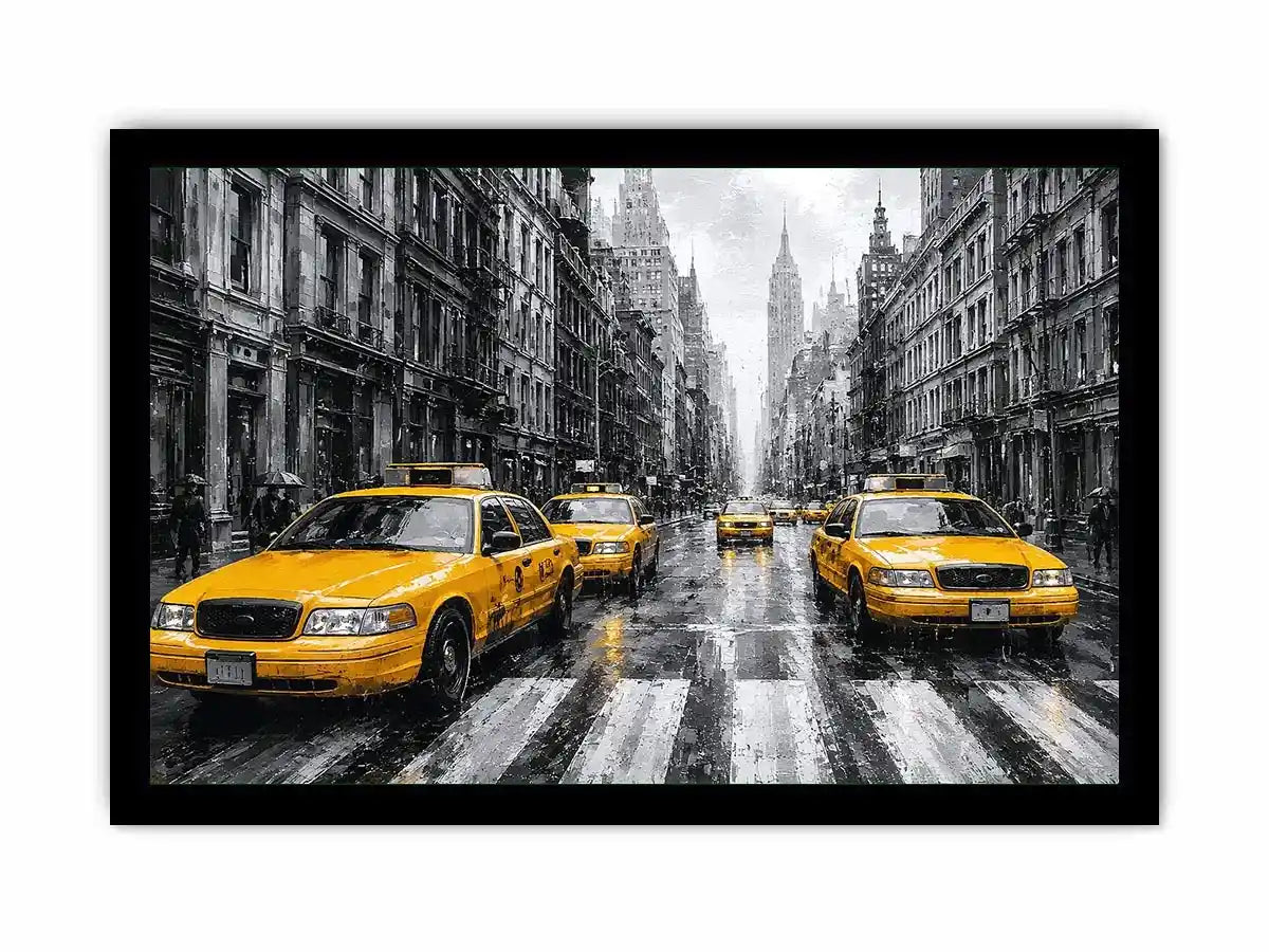 yellow taxi city canvas