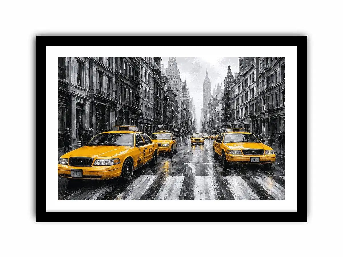 yellow taxi city canvas