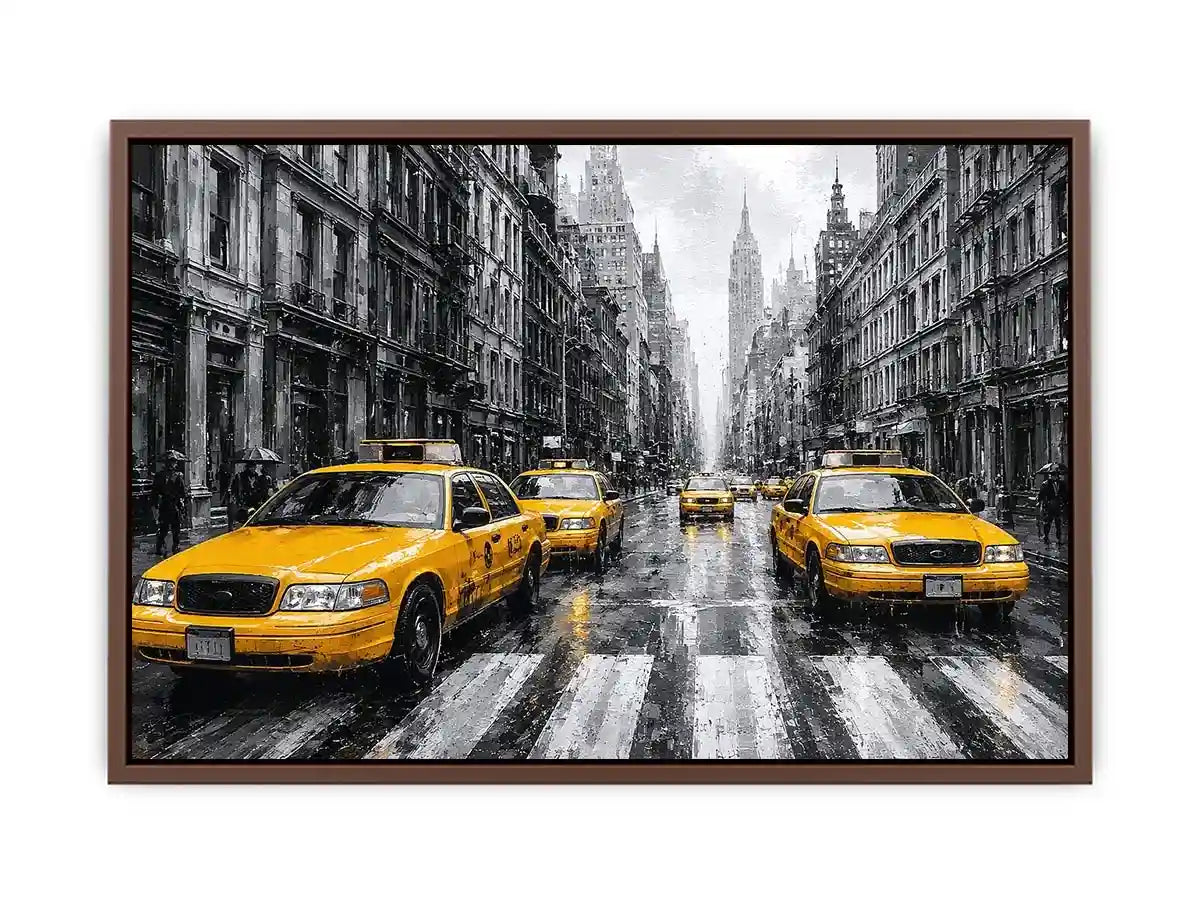 yellow taxi city canvas