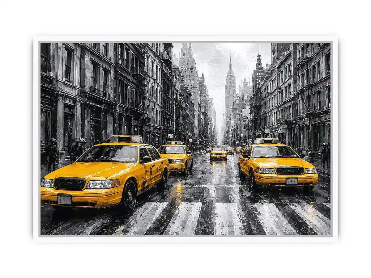 yellow taxi city canvas
