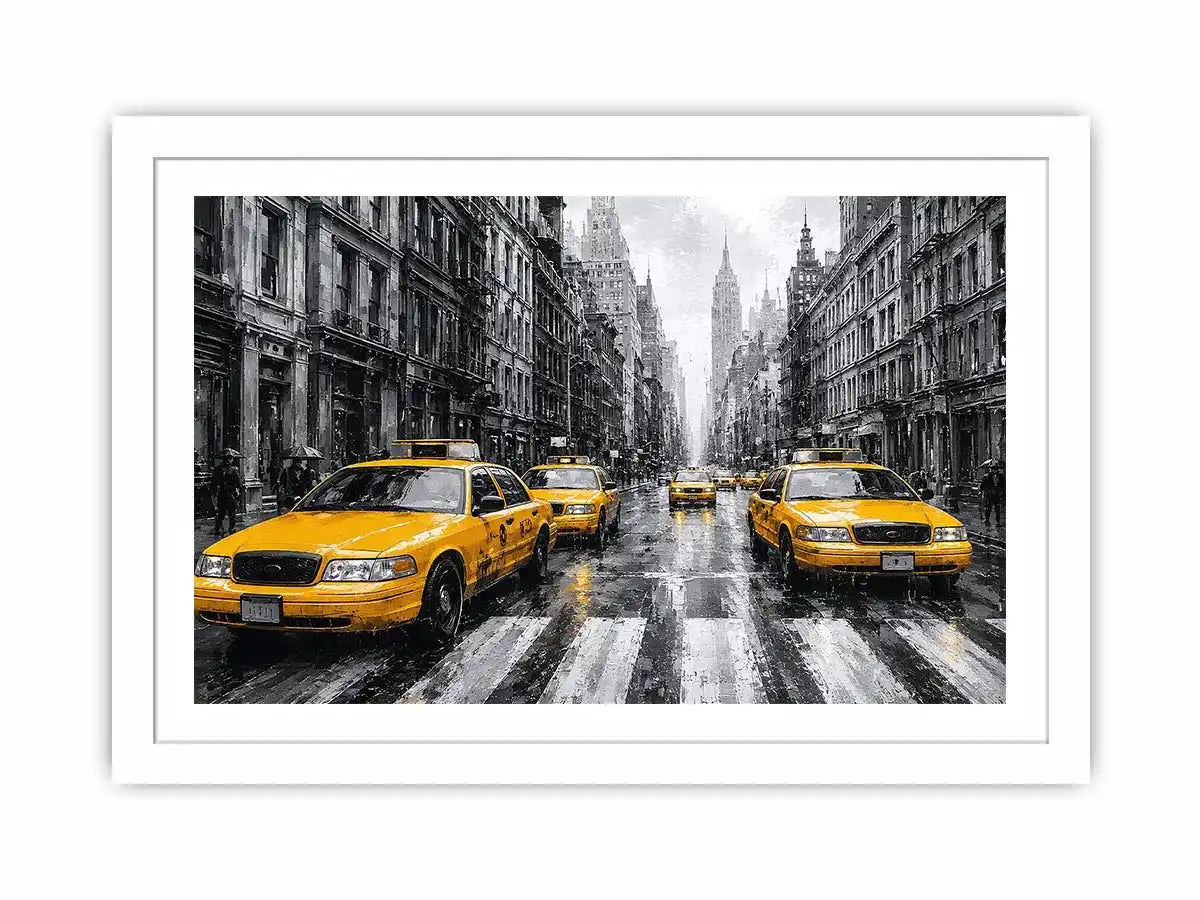 yellow taxi city canvas