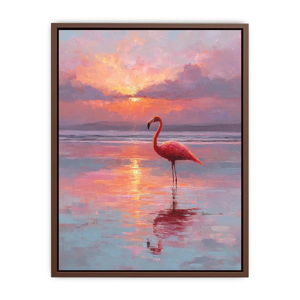 pink flamingo sunset canvas