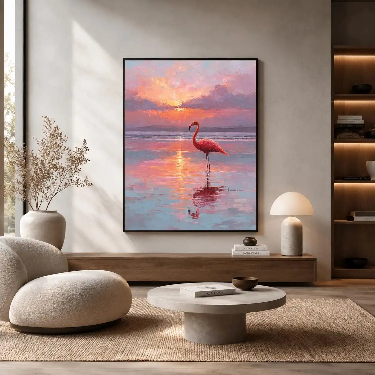 pink flamingo sunset canvas