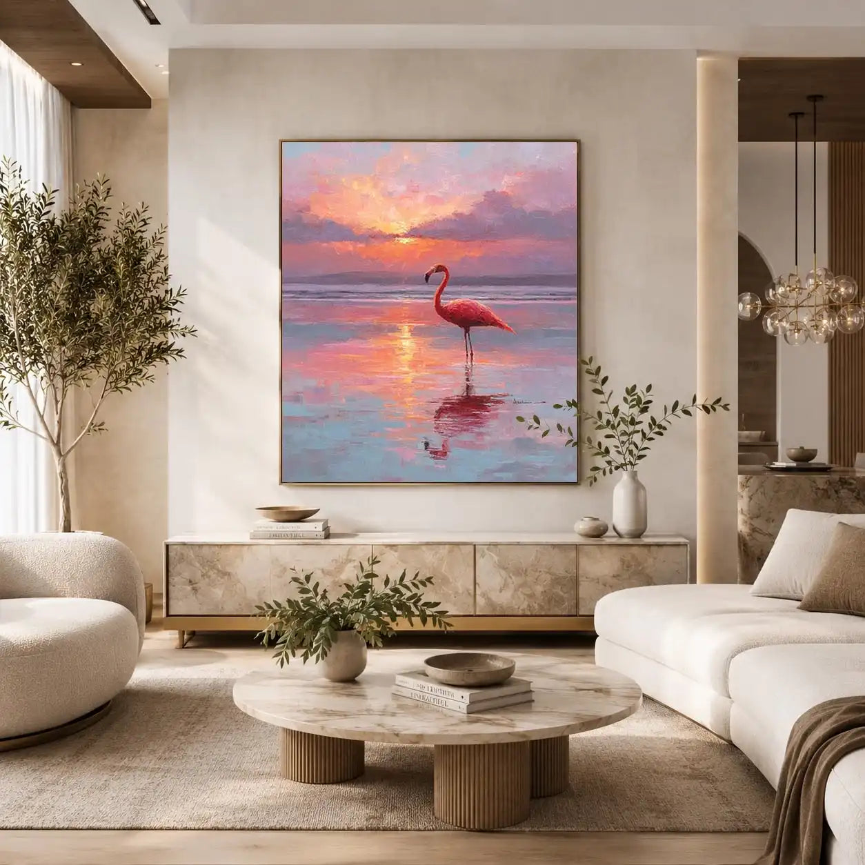 pink flamingo sunset canvas