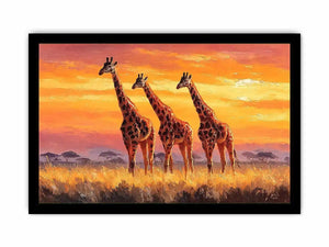 giraffe sunset savanna canvas