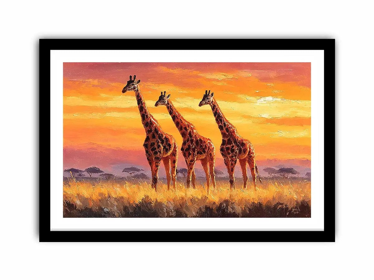 giraffe sunset savanna canvas
