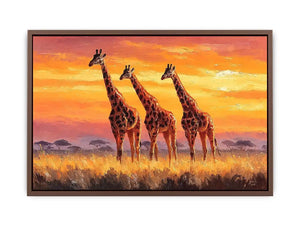 giraffe sunset savanna canvas