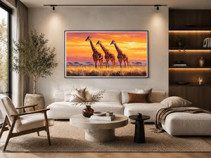 giraffe sunset savanna canvas
