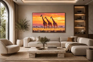 giraffe sunset savanna canvas