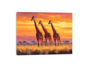 giraffe sunset savanna canvas