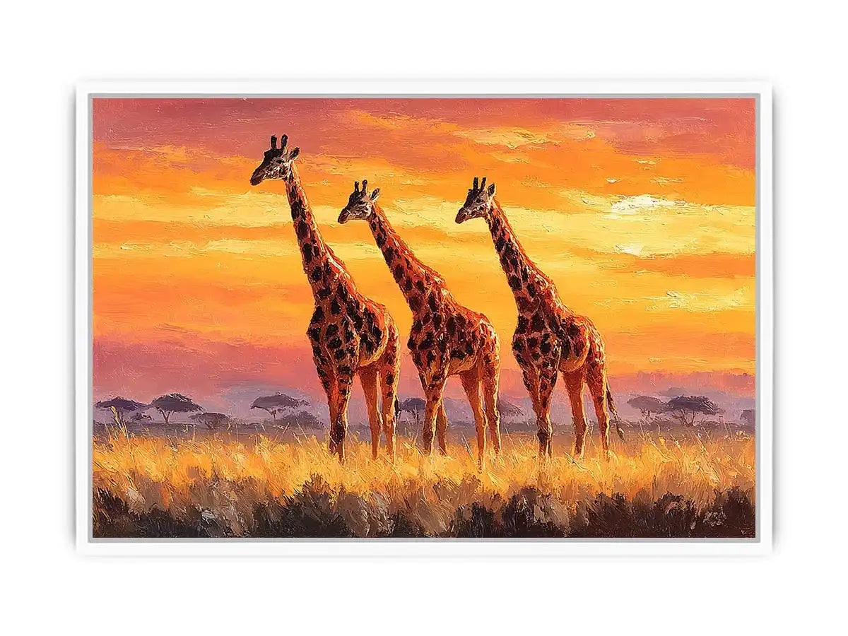 giraffe sunset savanna canvas