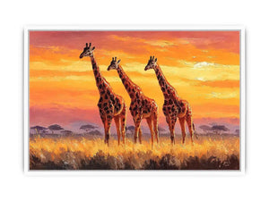 giraffe sunset savanna canvas