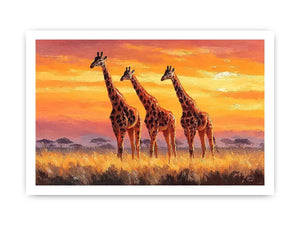 giraffe sunset savanna canvas