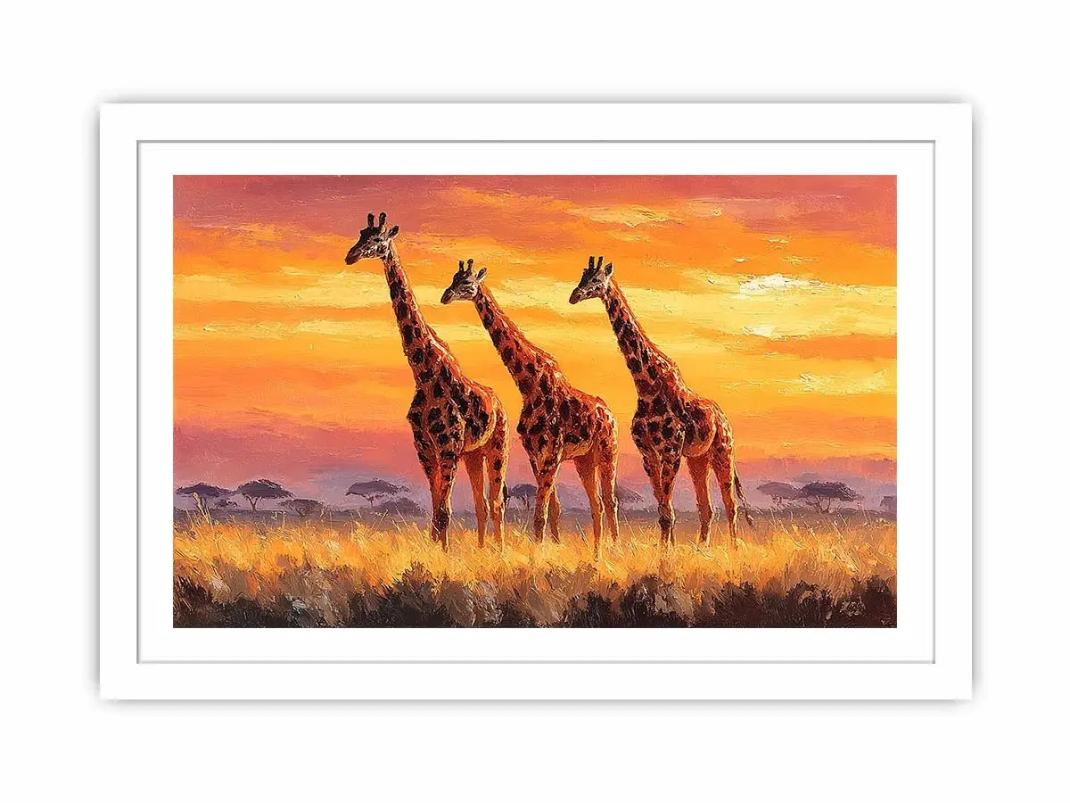 giraffe sunset savanna canvas