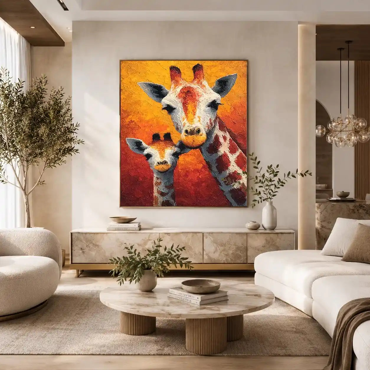 two giraffe portrait canvas