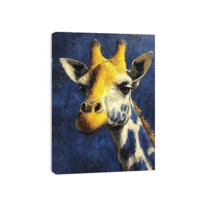 blue giraffe portrait canvas