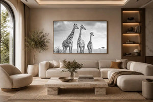 black white giraffe savanna canvas