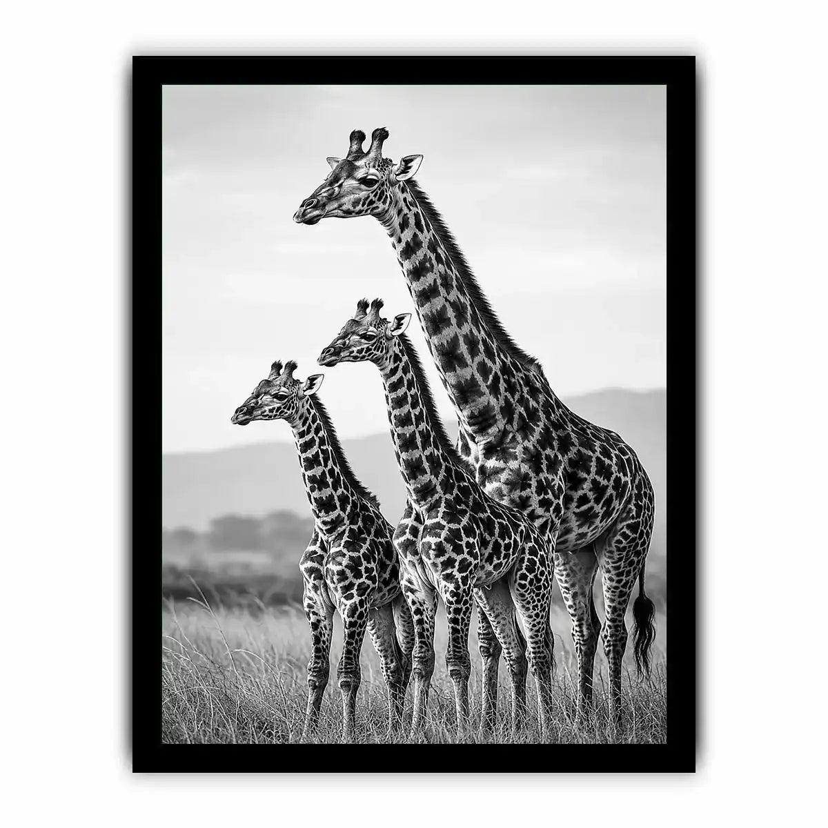 black white giraffe family canvas