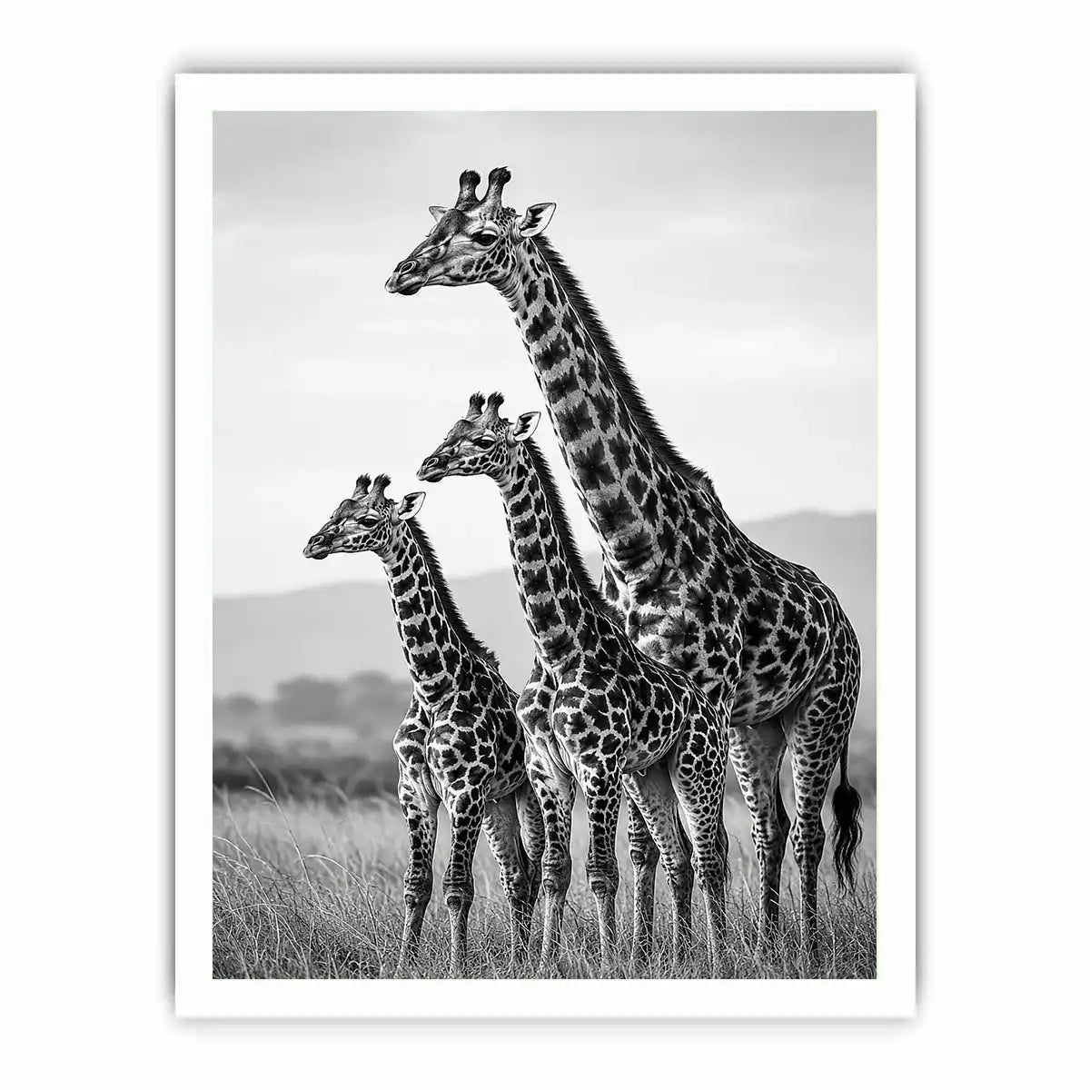 black white giraffe family canvas