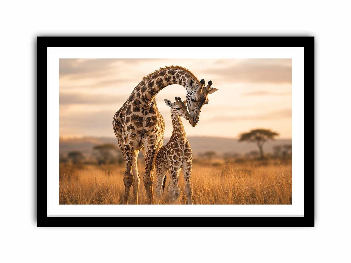 giraffe mother calf canvas