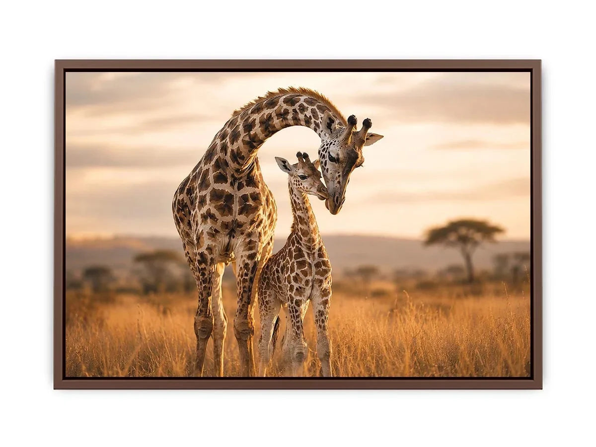 giraffe mother calf canvas