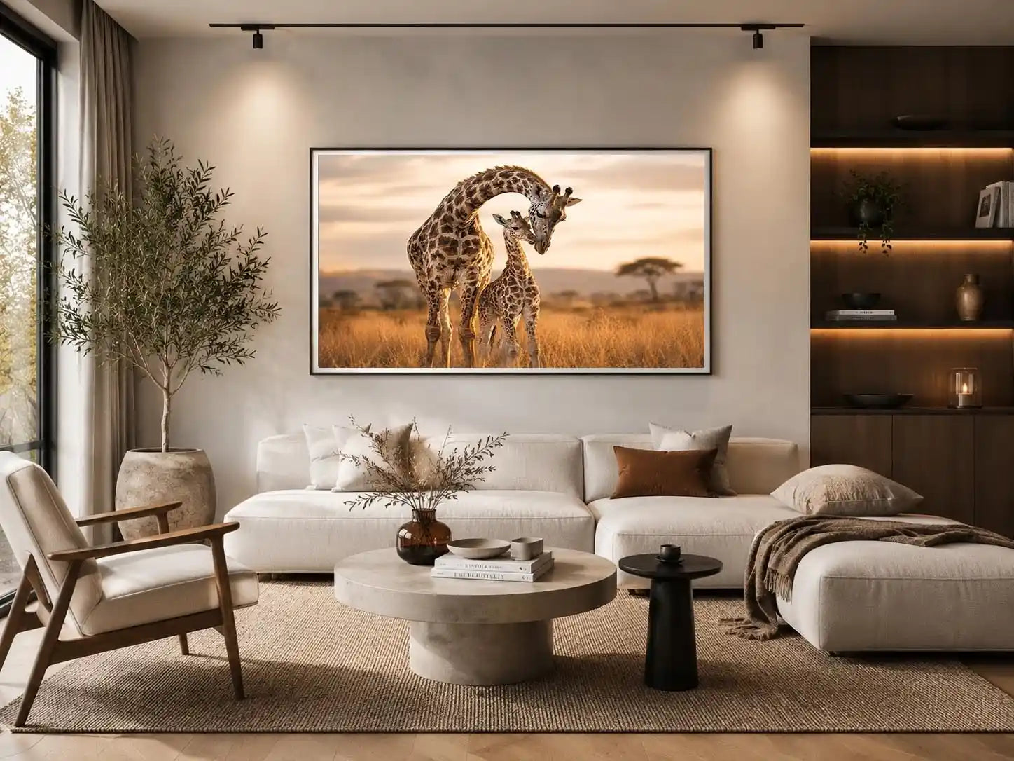 giraffe mother calf canvas