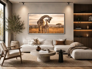 giraffe mother calf canvas