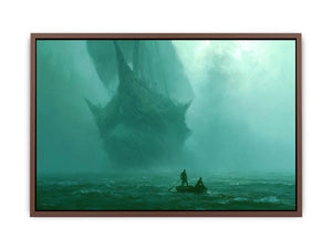 misty boat teal canvas art